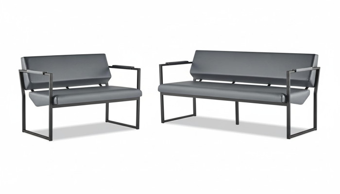 Ledersofas Set 3-Sitzer 2-Sitzer Schwarz Leder Modern Edelstahl Couch
