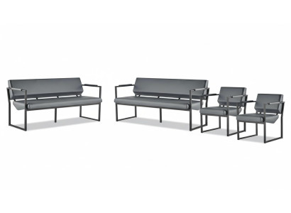 Sofagarnitur Schwarz Modern Ledersofa Sofa-Set 3-Sitzer Sessel Edelstahl