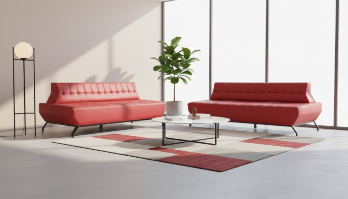 Sofa-Set Edelstahl Leder Chesterfield 2-Sitzer Sofas Leder Art Deco Rot