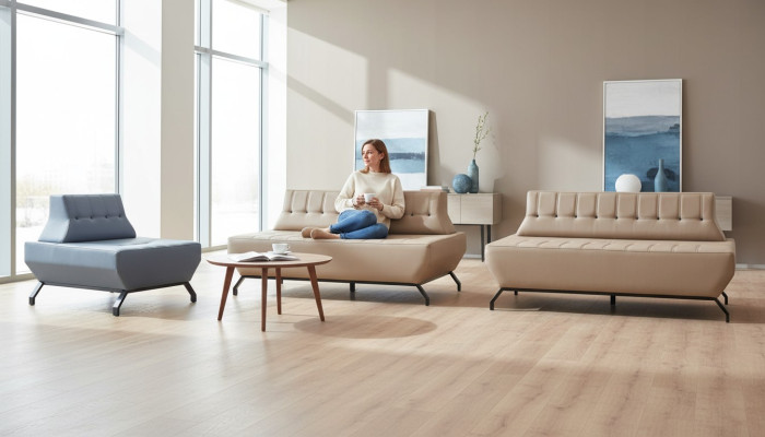 Sofagarnitur Deco Ledersofas Set Beige 2-Sitzer Grau Sessel Sofa-Set