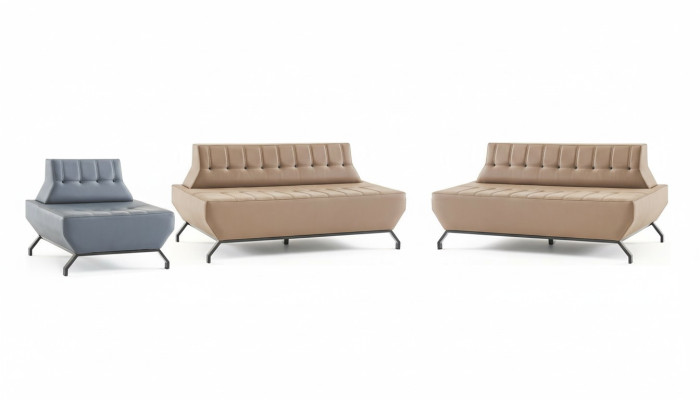 Sofagarnitur Deco Ledersofas Set Beige 2-Sitzer Grau Sessel Sofa-Set