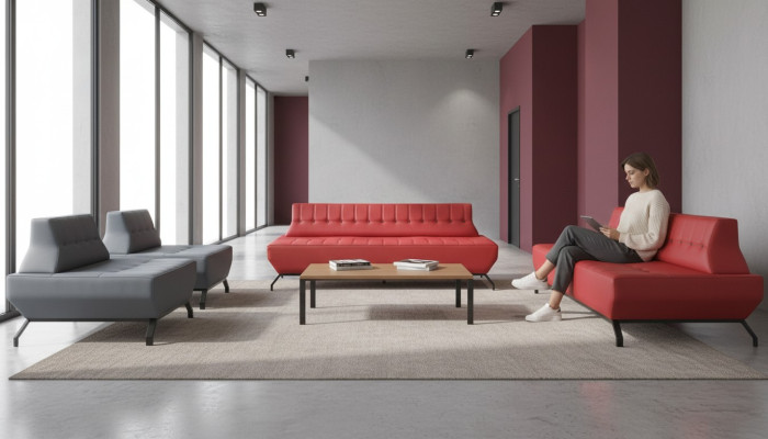 Moderner Sofas Set Rot 3-Sitzer Grau Sessel Chesterfield Chesterfield