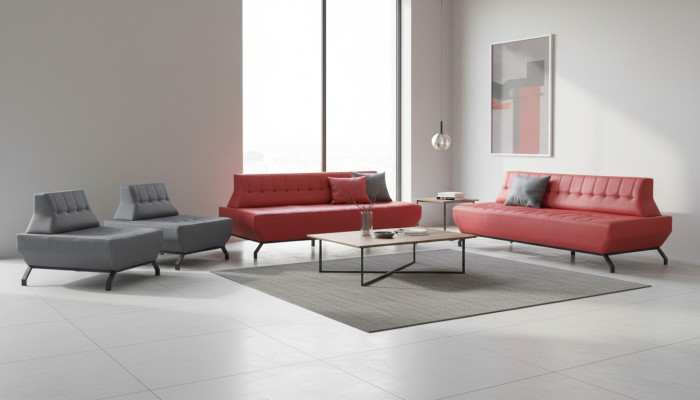 Moderner Sofas Set Rot 3-Sitzer Grau Sessel Chesterfield Chesterfield