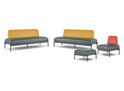 Sofas 3-Sitzer Sessel Hocker Schwarz Gelb Rot Art Deco Leder Komplett