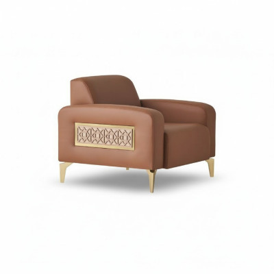 Sessel Braun Leder Edelstahl Lehnsessel Weich 1-Sitzer Modern Armlehnen