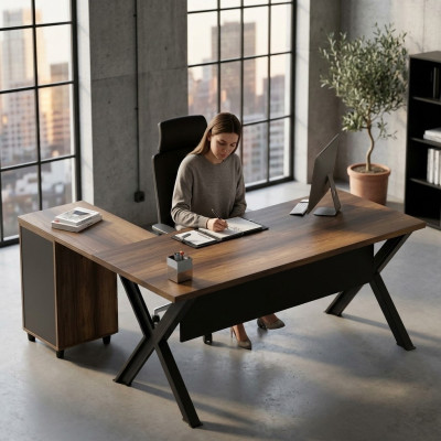 Ecktisch Tisch Stauraum Aufbewahrungstisch Arbeitszimmer Braun Schwarz