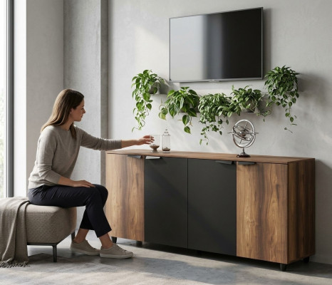 Büroschrank Aktenschrank Sideboard Kommode Arbeitszimmer Braun Schwarz