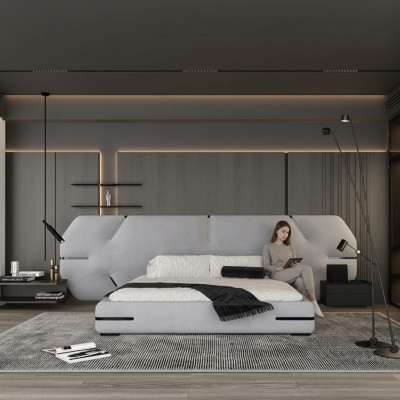 Posteľ s elegantným čelom a moderným dizajnom do spálne