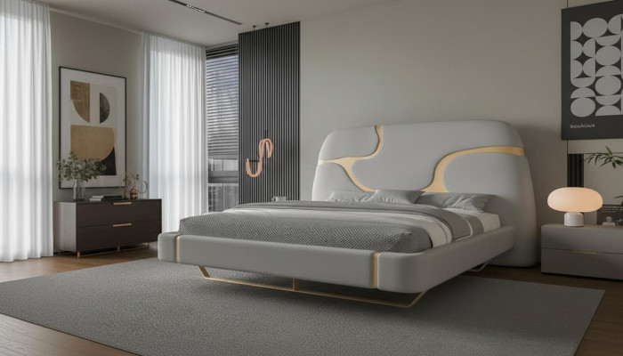 Luxusná posteľ so zlatými detailmi Moderný dizajn Mäkká hlava postele Spálňa