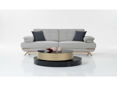 Elegantes Sofa Design Weiß Grau Polster Couch Wohnzimmer Holzfüße Modern 3Sitzer