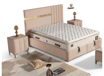 Elegantes Bett mit Matratze in Beige aus Textil und Edelstahl