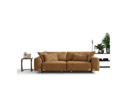 Elegantes braunes Textilsofa mit Holzrahmen für modernes Wohnzimmer