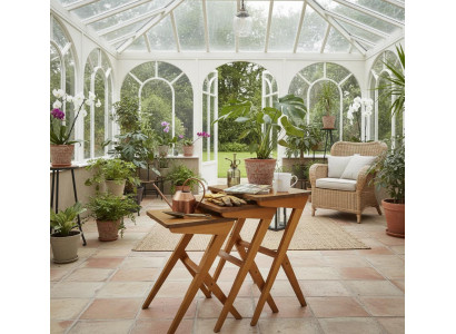 Wintergarten Couchtisch Holz Braun Klappbar Pflanzenbereich Dekorativ