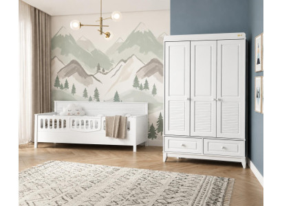 Weißes Kinderzimmer-Set mit Bett und Kleiderschrank für kleine Kinder