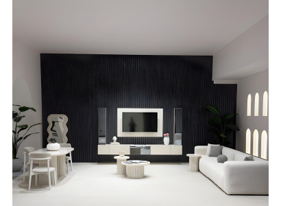 Weißes Wohnzimmer Set TV-Wand Edle Couchtische Wandpaneel 8 tlg