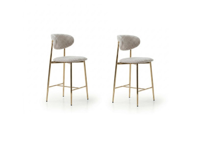 2x Barhocker Modern Stoff Komfortabel Weiß Gold Weich Bequem
