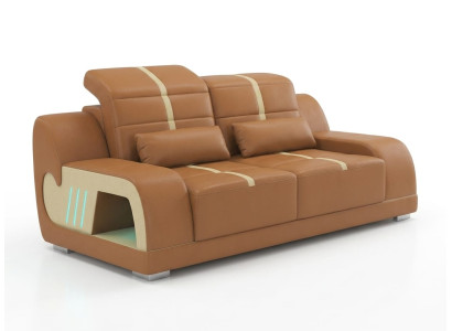 2-Sitzer Sofa Modern Braun Couch Design Led Polstersofa Wohnzimmer