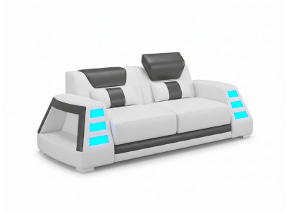 2-Sitzer Sofa Weiß LED Modern Wohnzimmer Praktisch Couch Design Möbel *