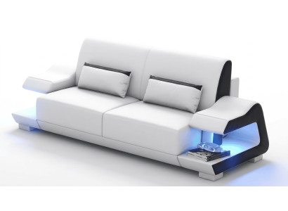 2-Sitzer Ledersofa Modern Weiß Schwarz Elegant LED Ablage Komfort *