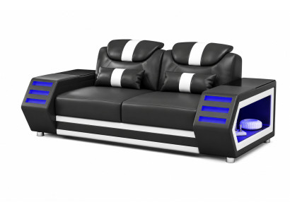 2-Sitzer Ledersofa Modern Weiß Schwarz Elegant LED Ablage Komfort