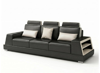 3-Sitzer Ledersofa Modern Schwarz Weiß Elegant LED Ablage Komfort *