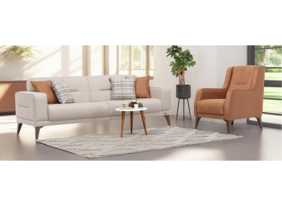 Wohnzimmer set Schlafsofa 2Sitzer Sessel beige orange weich modern
