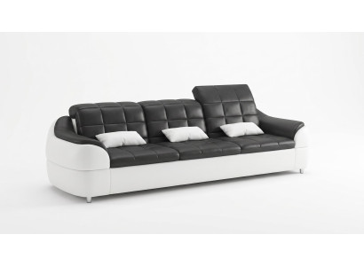 3-Sitzer Ledersofa Modern Schwarz Weiß Elegant LED Ablage Komfort *