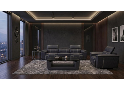 Wohnzimmer Set Modern Schwarz 3-Sitzer Sofa Sessel Exklusive Wohnset