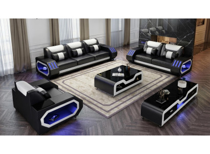 Wohnzimmer Set Modern Schwarz 3-Sitzer 2-Sitzer Sofa Sessel Luxus