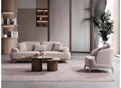 Wohnzimmer Set Sofa Sessel Beige Polstermöbel Luxus Design