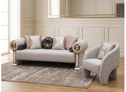 Wohnzimmer set Sofa Sessel Modern Stil Graubeigen Komfortabel