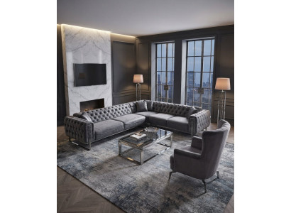 Wohnzimmer-Set Ecksofa Sessel Hoher Rückenlehne Metallbeinen
