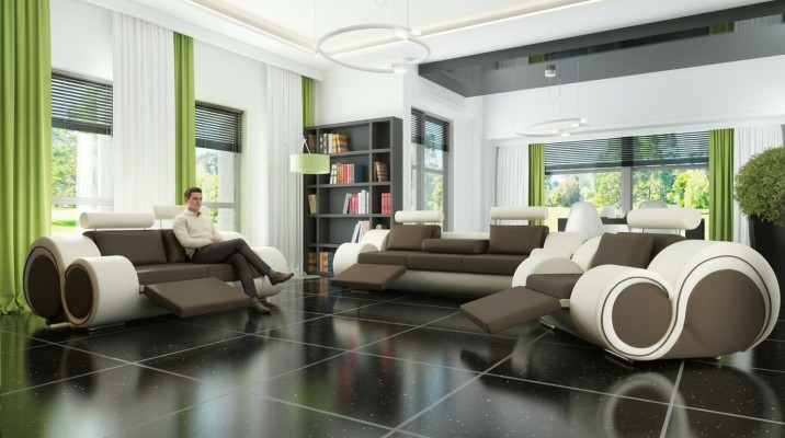 Sofa Polster 3+2 Sitz Designer Sofa Ledersofa Farbwahl Couch Garnitur Schwarz