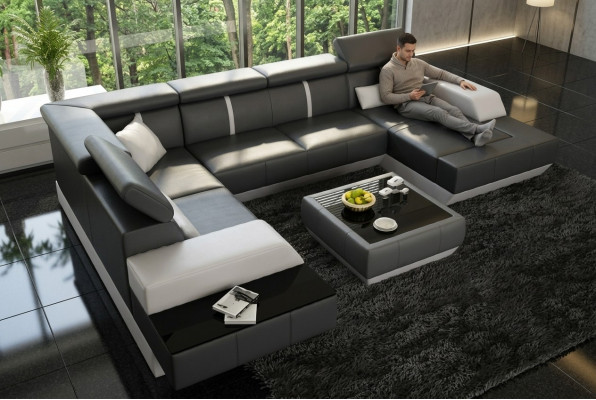 Ledersofa Wohnlandschaft Couch Sofa Ecksofa Eckcouch Ledercouch Poster Ecke-Sofa