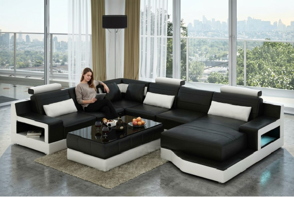 Ledersofa Ecksofa Design Couch Garnitur Wohnlandschaft Eck Sitz Polster Ulm Neu