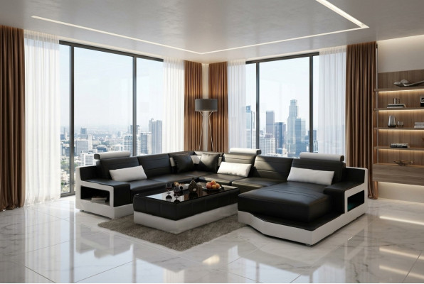 Ledersofa Ecksofa Design Couch Garnitur Wohnlandschaft Eck Sitz Polster Ulm Neu