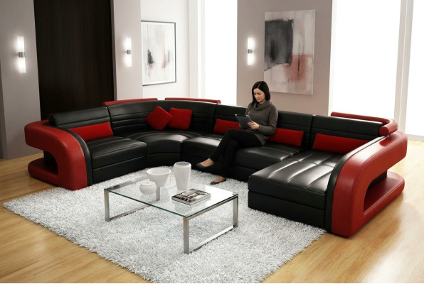Ledersofa wohnlandschaft couch garnitur polsterecke eckcouch sofa u Form Bergamo