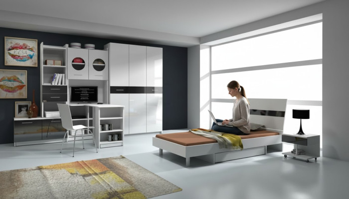 Jugendzimmer 7 tgl. Komplett Schlafzimmer Kinder Bett Schrank Schreibtisch Neu
