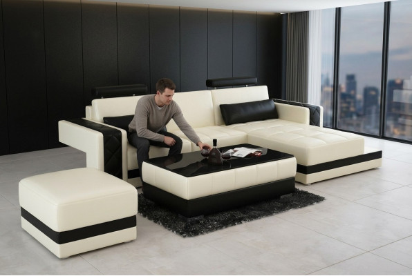  Ledersofa Couch Wohnlandschaft Ecksofa Eck Dekor Garnitur Design Modern