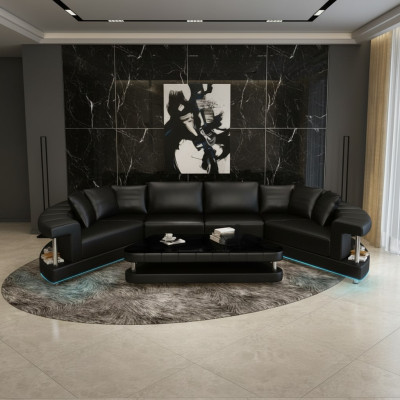 Ledersofa Couch Wohnlandschaft Ecksofa Eck Garnitur Rund Design Sofa Neu R7007E