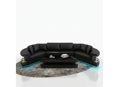 Ledersofa Couch Wohnlandschaft Ecksofa Eck Garnitur Rund Design Sofa Neu R7007E