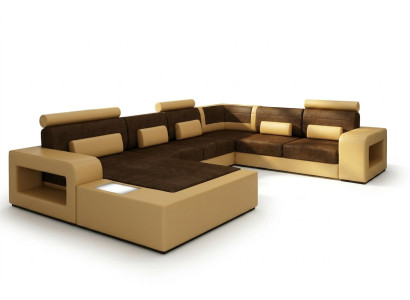 Sofa Sofagarnitur Stoff Textil Leder Sofa mit Beleuchtung Wohnlandschaft Couch !