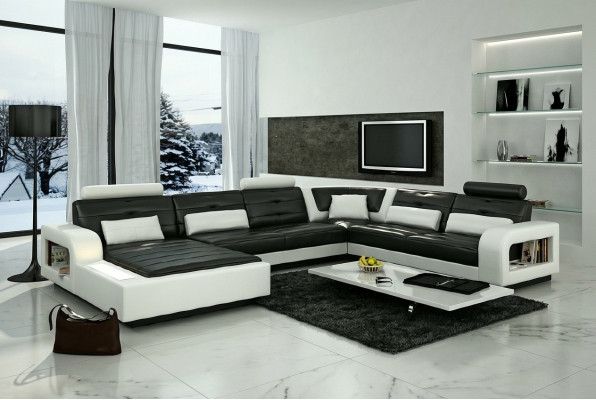 Ecksofa Sofa Couch Polster Wohnlandschaft Leder Eck Sofas Garnitur U Form H2209