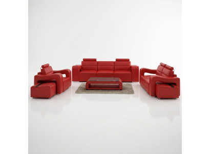 Designer Ledersofa Sofagarnitur Couch Sofa Sitz Polster Garnitur 3+2+1 Set PISA