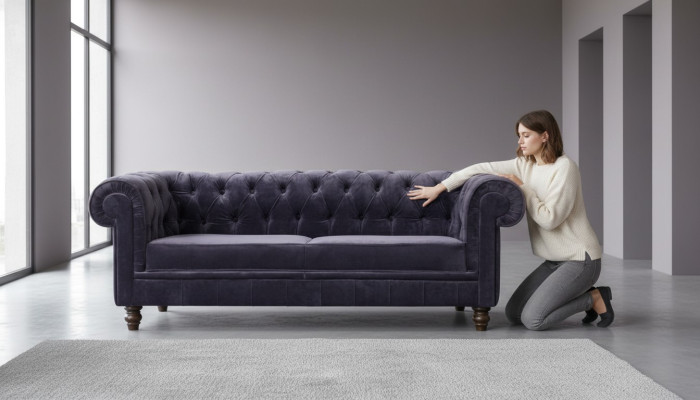 Edle Designer Chesterfield Sofa Polster Couch Sitz Textil Stoff Garnitur Samt