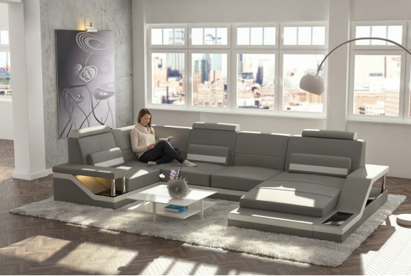 Wohnlandschaft Sofa Polster Couch Ecke Ecksofa Garnitur Textil Stoff Leder Sofas