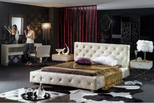 Elegantes Designer Bett Betten Lederbett Chesterfield Polsterbett Ehebett Neu