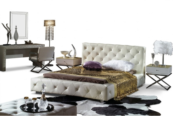 Elegantes Designer Bett Betten Lederbett Chesterfield Polsterbett Ehebett Neu