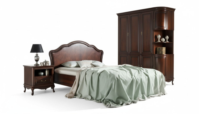 Klassisches Bett Ehebett Doppelbett Lederbett Chippendale Schlafzimmer Verona V