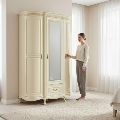 Klassische Schränke Schrank Schrankwand Kleiderschrank mit Spiegel VSchrank-3D-G